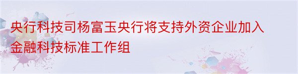 央行科技司杨富玉央行将支持外资企业加入金融科技标准工作组